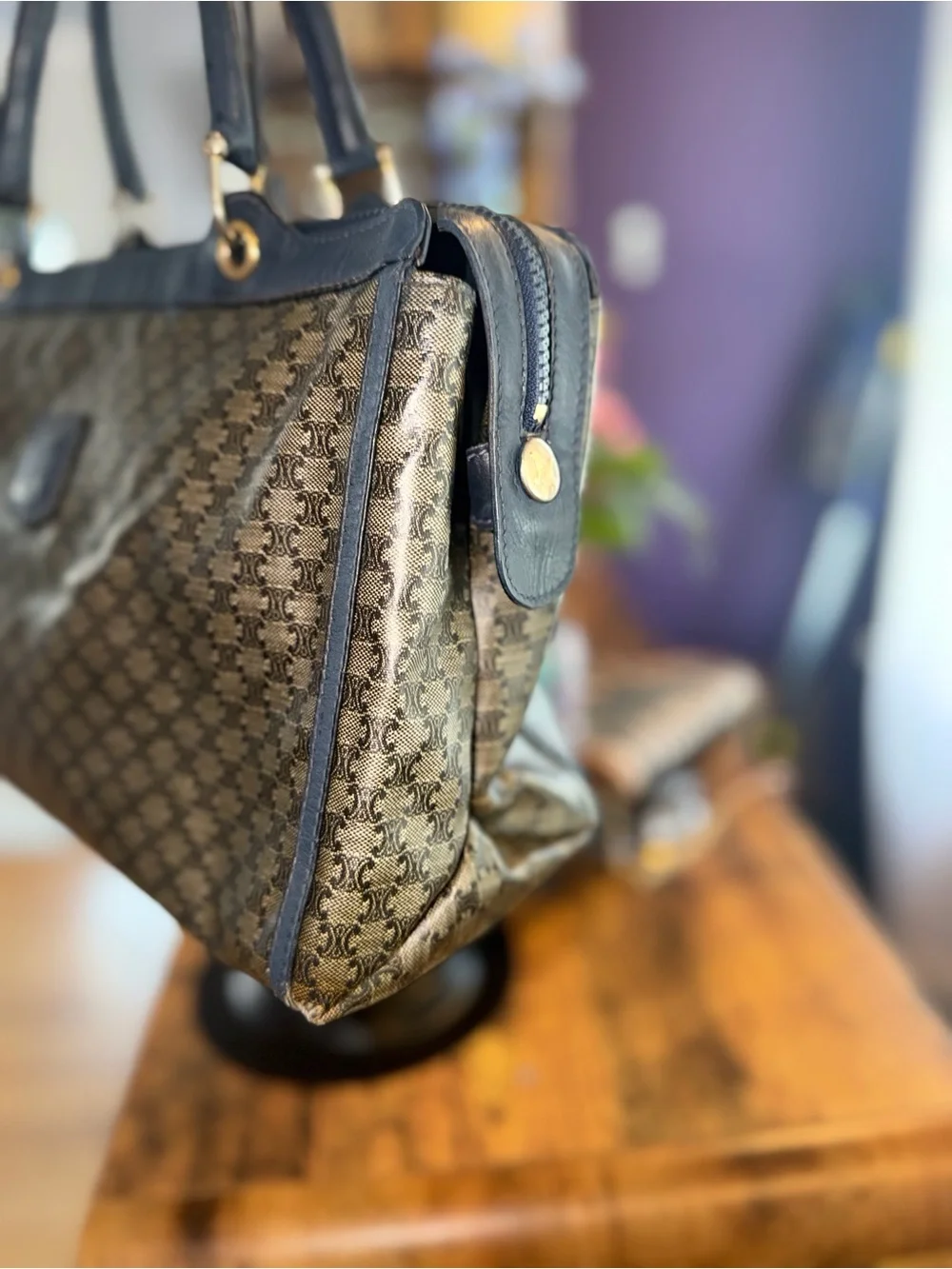 Celine Navy Macadam Handbag / Rare / Vintage EUC!